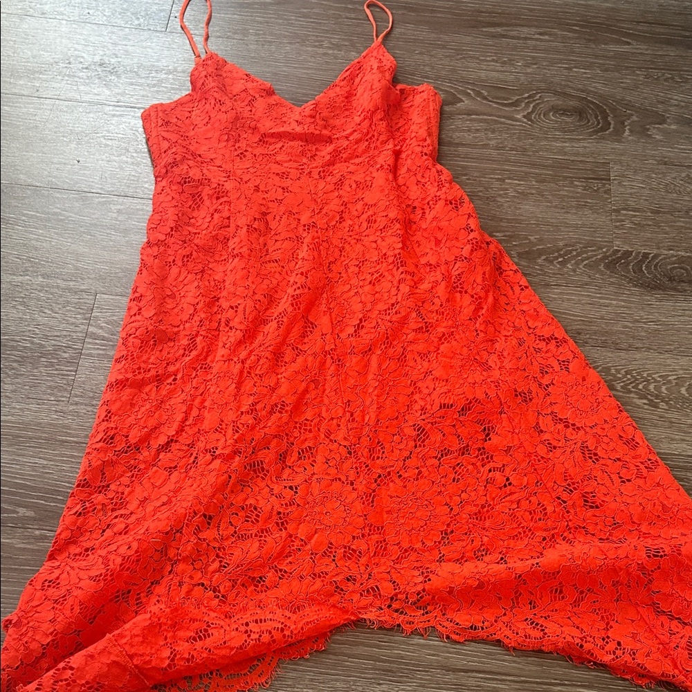 Lulu's Vibrant Orange Asymmetrical Lace Dress